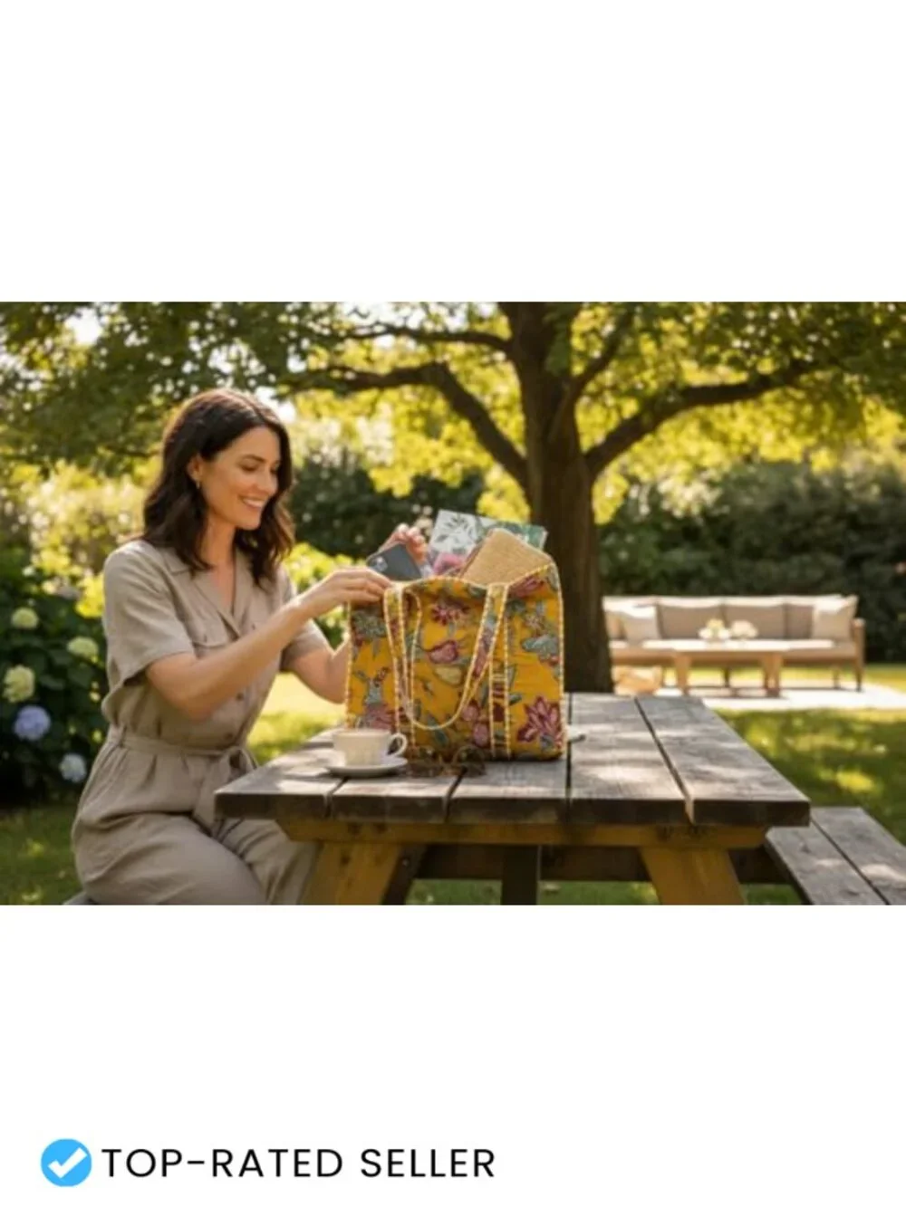 Quilted Cotton Tote Bag, Large Zipper Double Handle Bag, Unisex